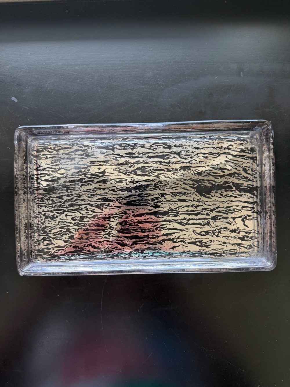 Glass Decorative Tray in Clear with Silver Pattern - Home Bath